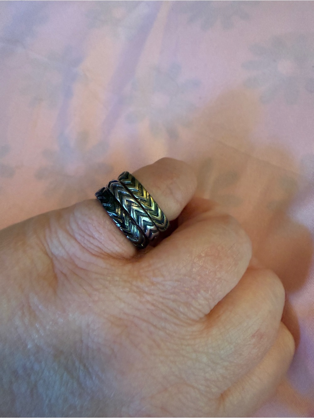Chevron Pattern Spinner Rings set of 3 in Antiqued Silver